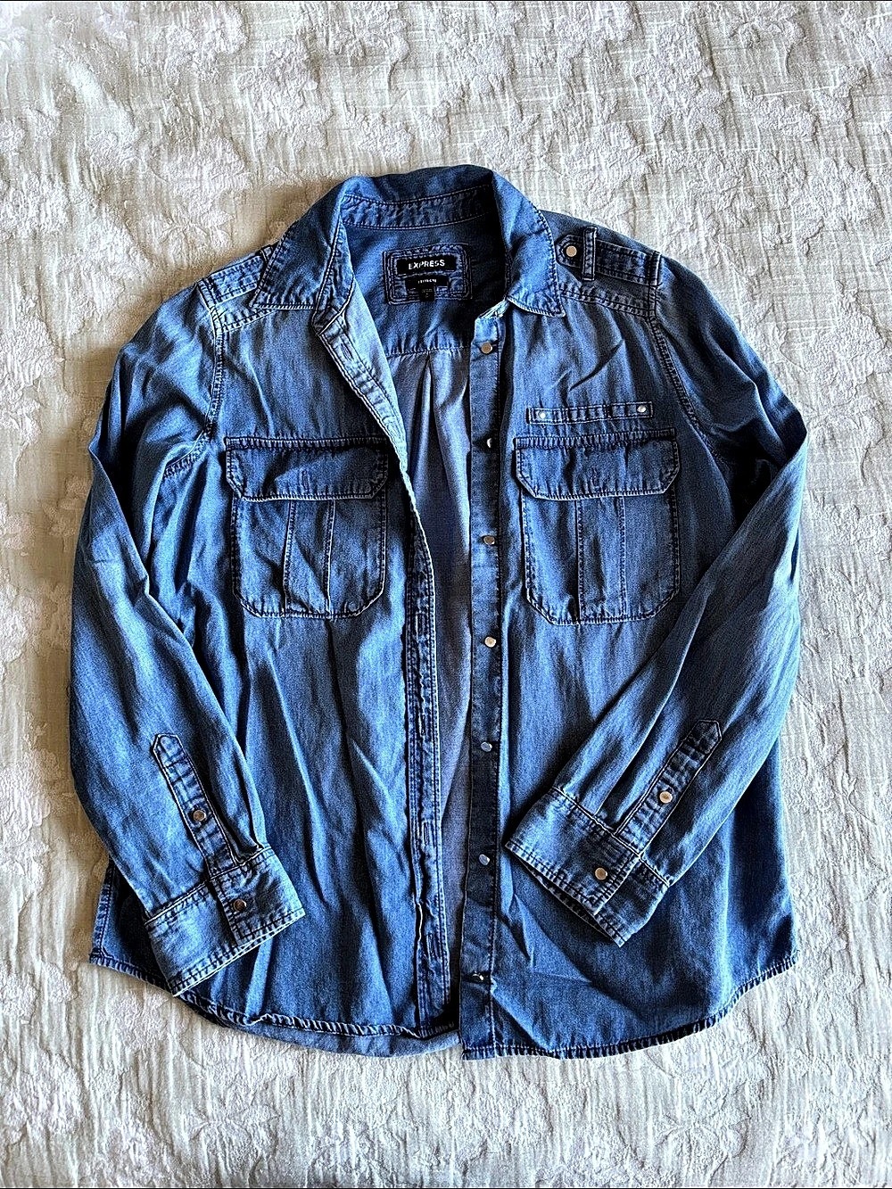 Express Boyfriend Denim Shirt Blue Size Small